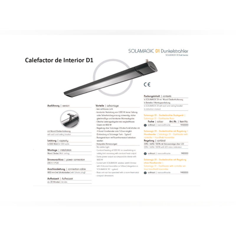 SENFAECO CALEFACTOR INFRARROJOS SOLAMAGIC SIN LUZ INTERIOR - imagen 1